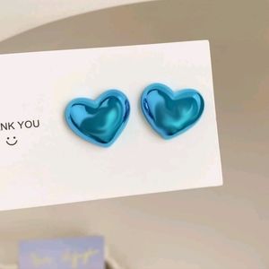 Blue Heart Metallic Shine Stud Earrings